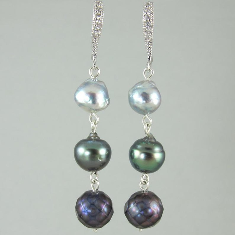 Akoya, Tahitian, freshwater pearl silver earrings